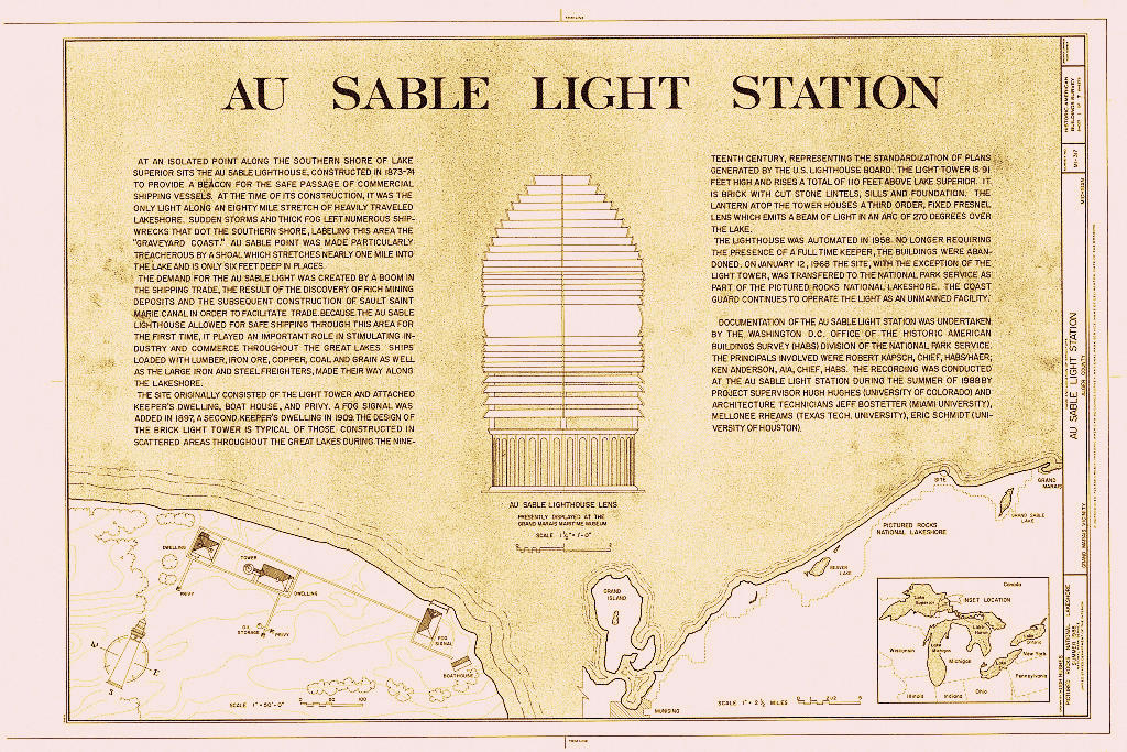 Survey Document of Au Sable Light Station from the Historic American Buildings Survey: Drawing of Fresnel Lens, Creator. Au Sable Light Station, Southern Shore of Lake Superior, Grand Marais, Alger County, MI. Documentation Compiled After 1933.